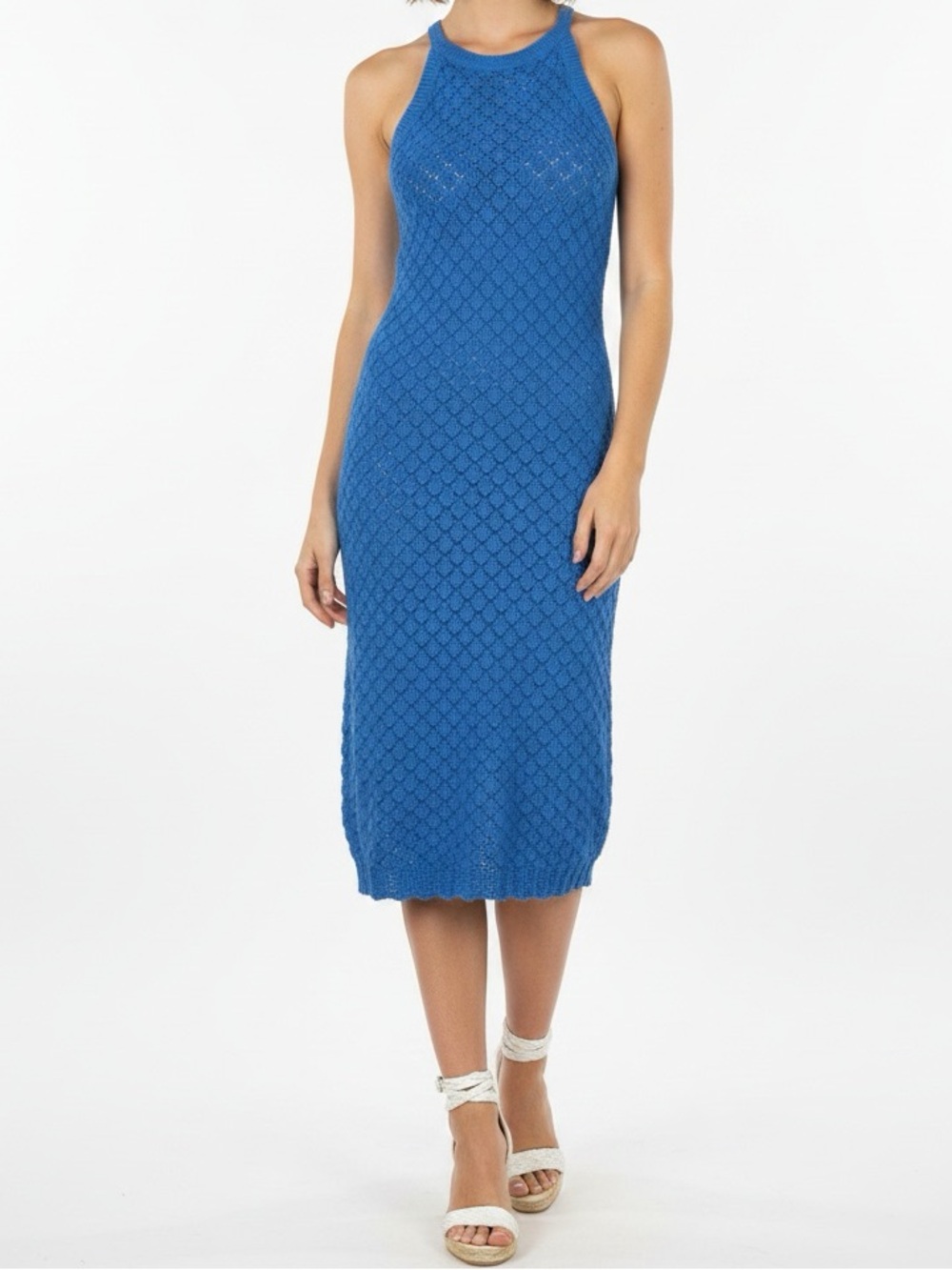 NWT Eliza J Feminine Sleeveless Crocheted Knit Coquette Girl Midi Dress Small